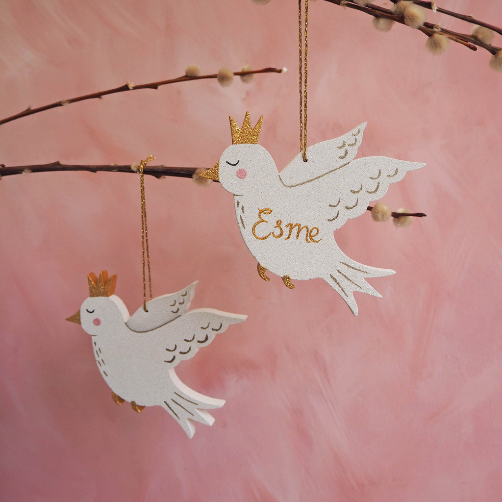 Sparkly Crowned Bird Hanging Decorations