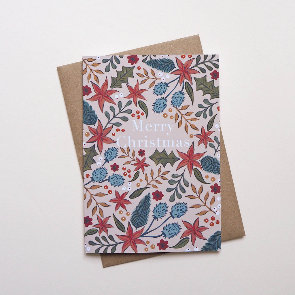 Floral Christmas Card - Beige
