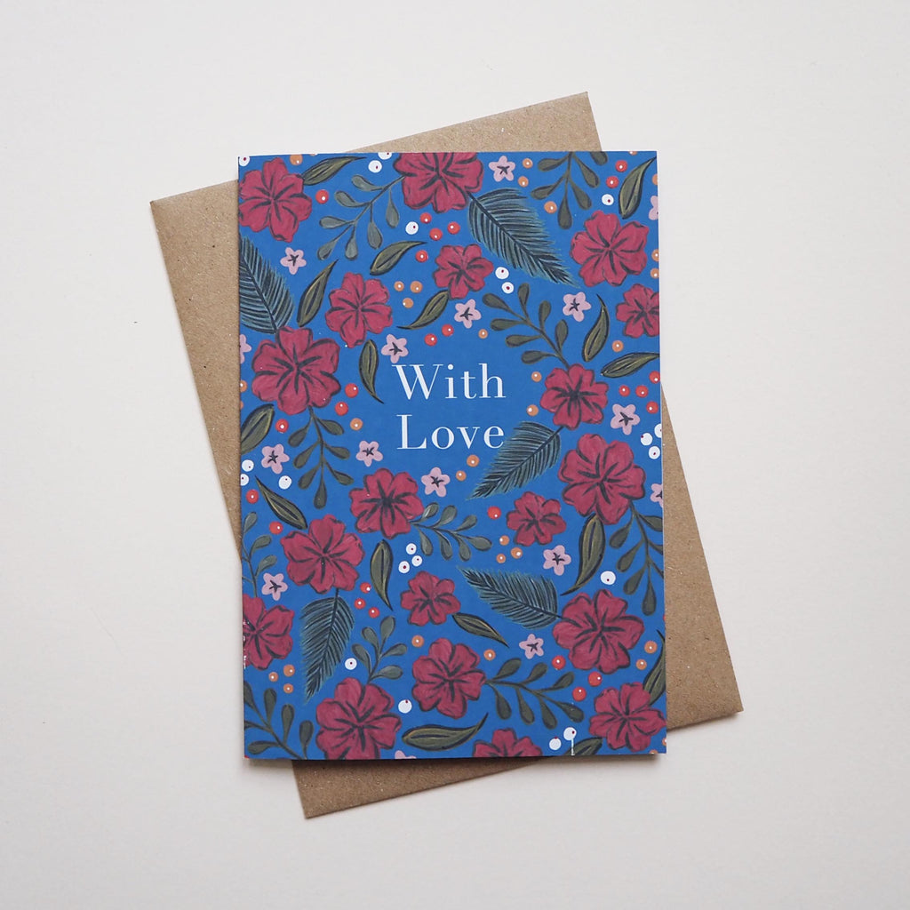 Floral Christmas Card - Blue