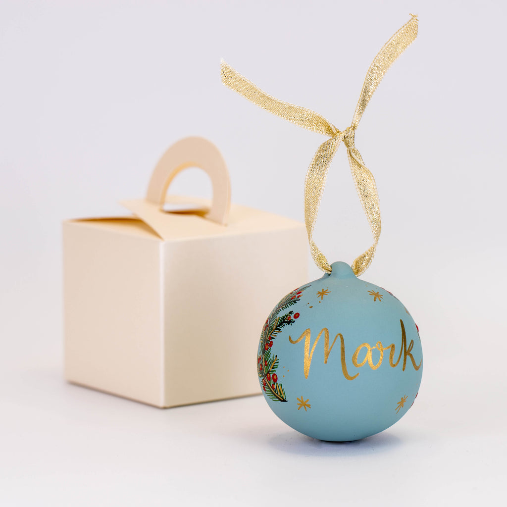 Personalised Festive Foliage Bauble - Blue