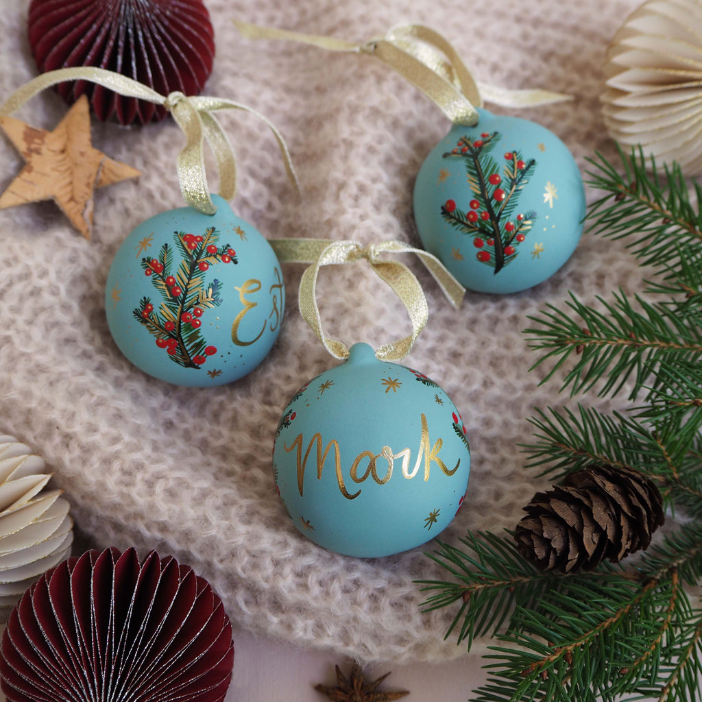 Personalised Festive Foliage Bauble - Blue