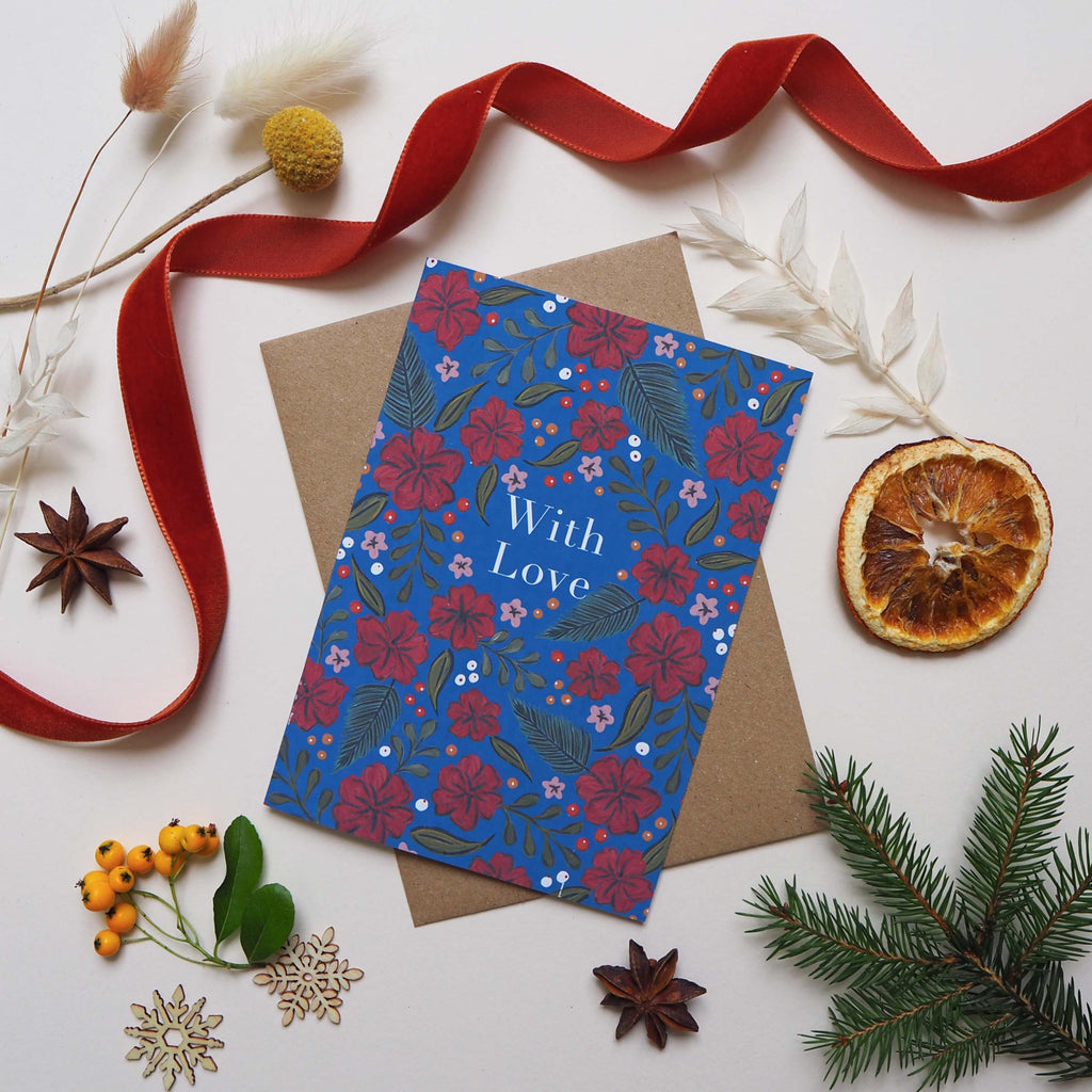 Floral Christmas Card - Blue