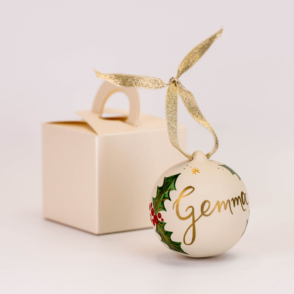 Personalised Festive Foliage Bauble - White