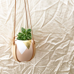 Gold Triangle and Leather Plant Hangers