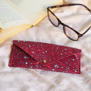 Deep Red with Neon Splatters Leather Glasses Case
