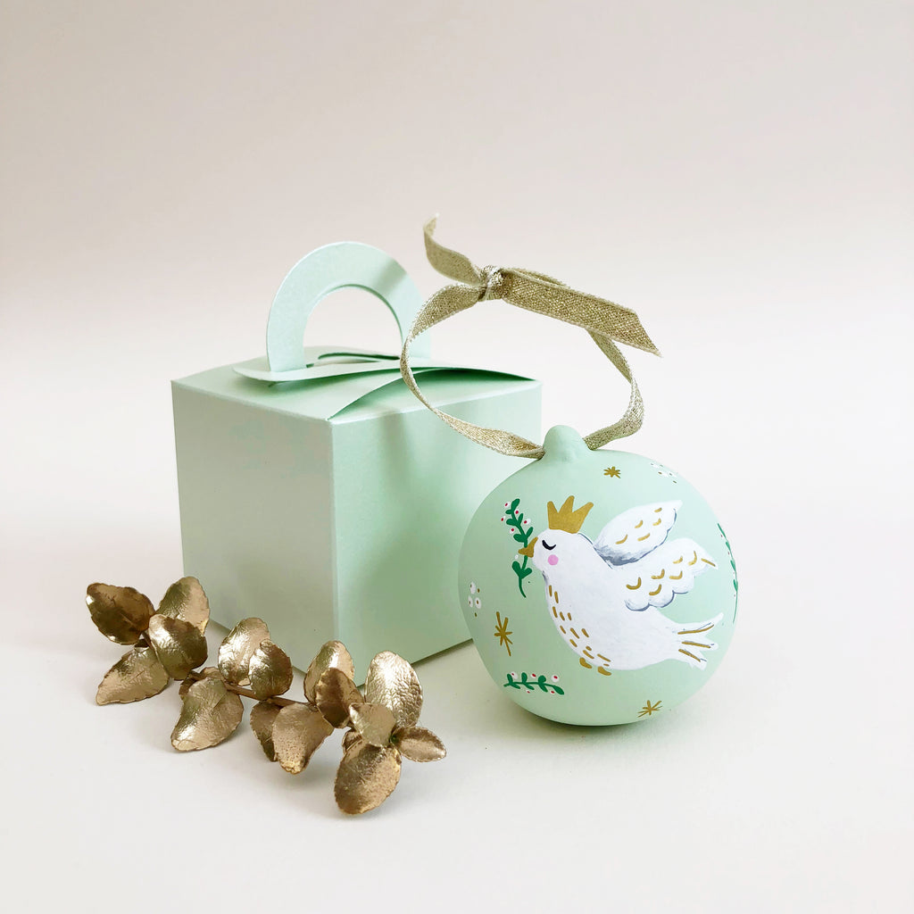 Dove Hand Illustrated Personalised ceramic bauble