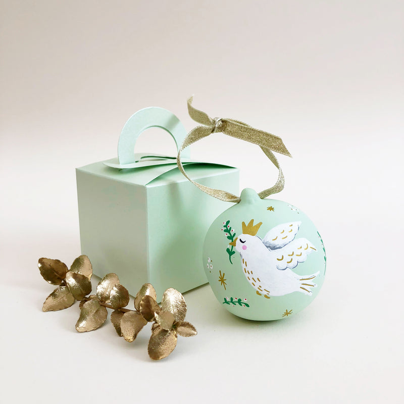Dove Hand Illustrated Personalised ceramic bauble