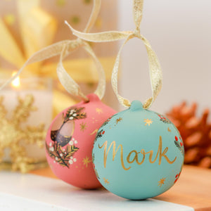 Personalised Festive Foliage Bauble - White