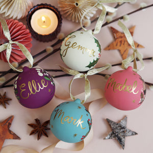 Personalised Festive Foliage Bauble - Pink