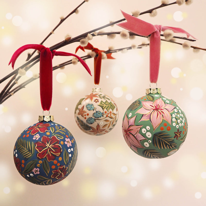Large Hand Painted Floral Baubles