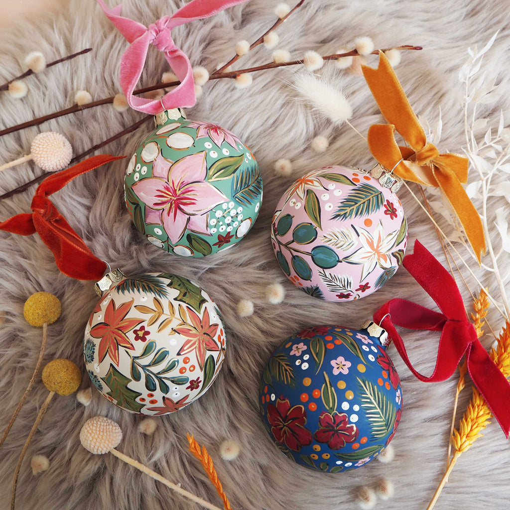 Large Hand Painted Floral Baubles