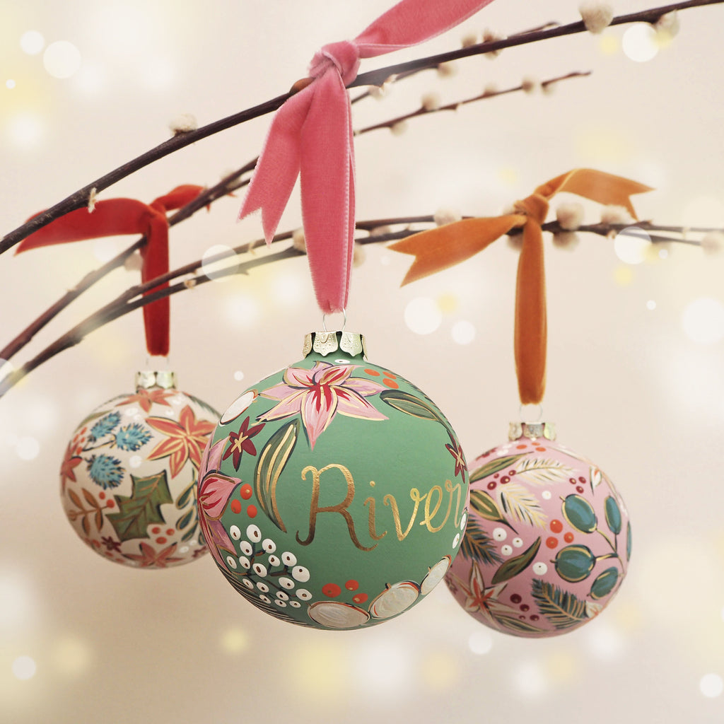 Large Hand Painted Floral Baubles - Personalised