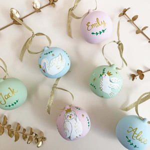 Owl Hand Illustrated Personalised ceramic baubles