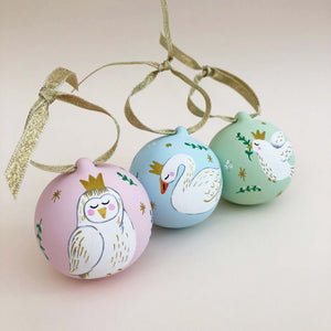 Owl Hand Illustrated Personalised ceramic baubles