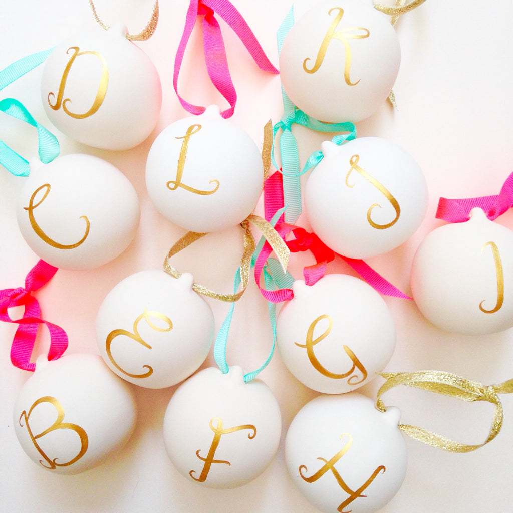 Hand Painted Alphabet Ceramic Bauble