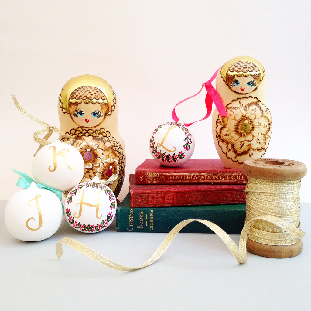 Hand Painted Alphabet Ceramic Bauble
