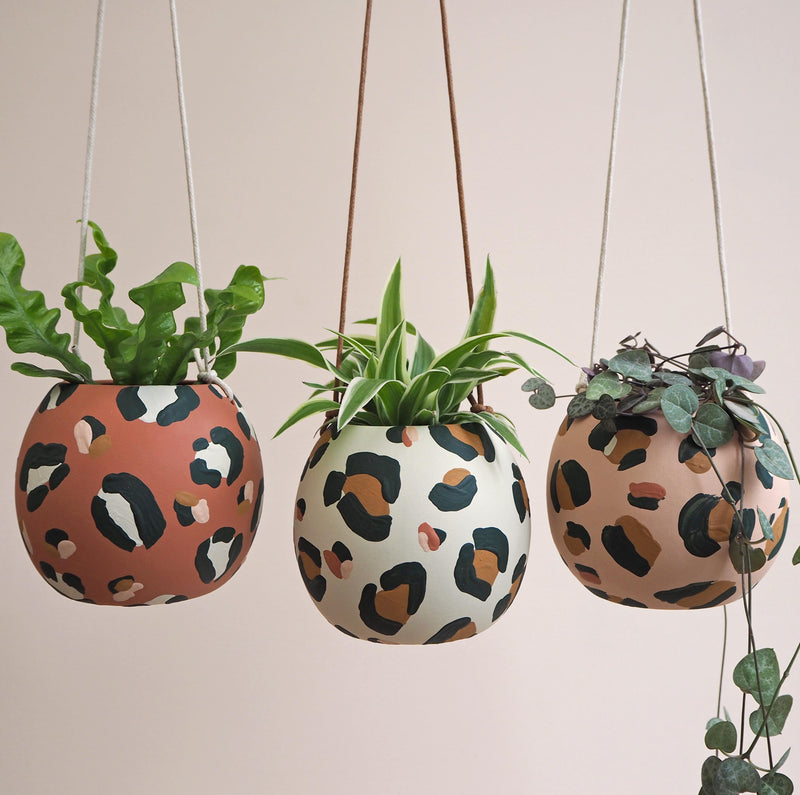 Leopard Print Round Hanging Planters