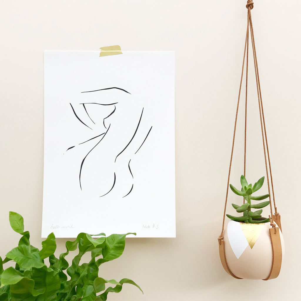 Gold Triangle and Leather Plant Hangers