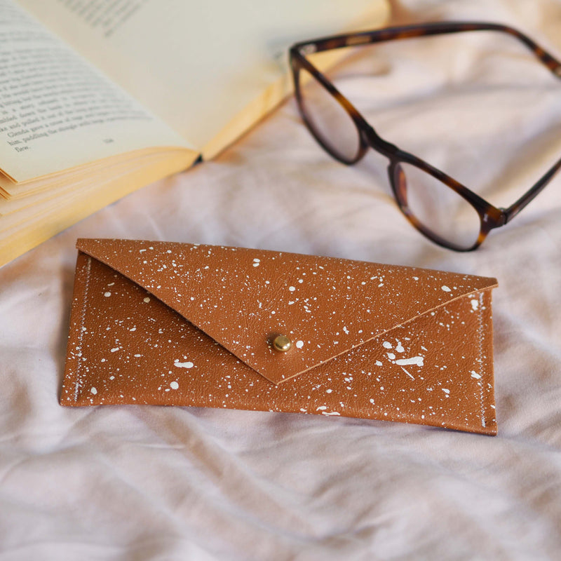 Ochre with White Splatters Leather Glasses Case