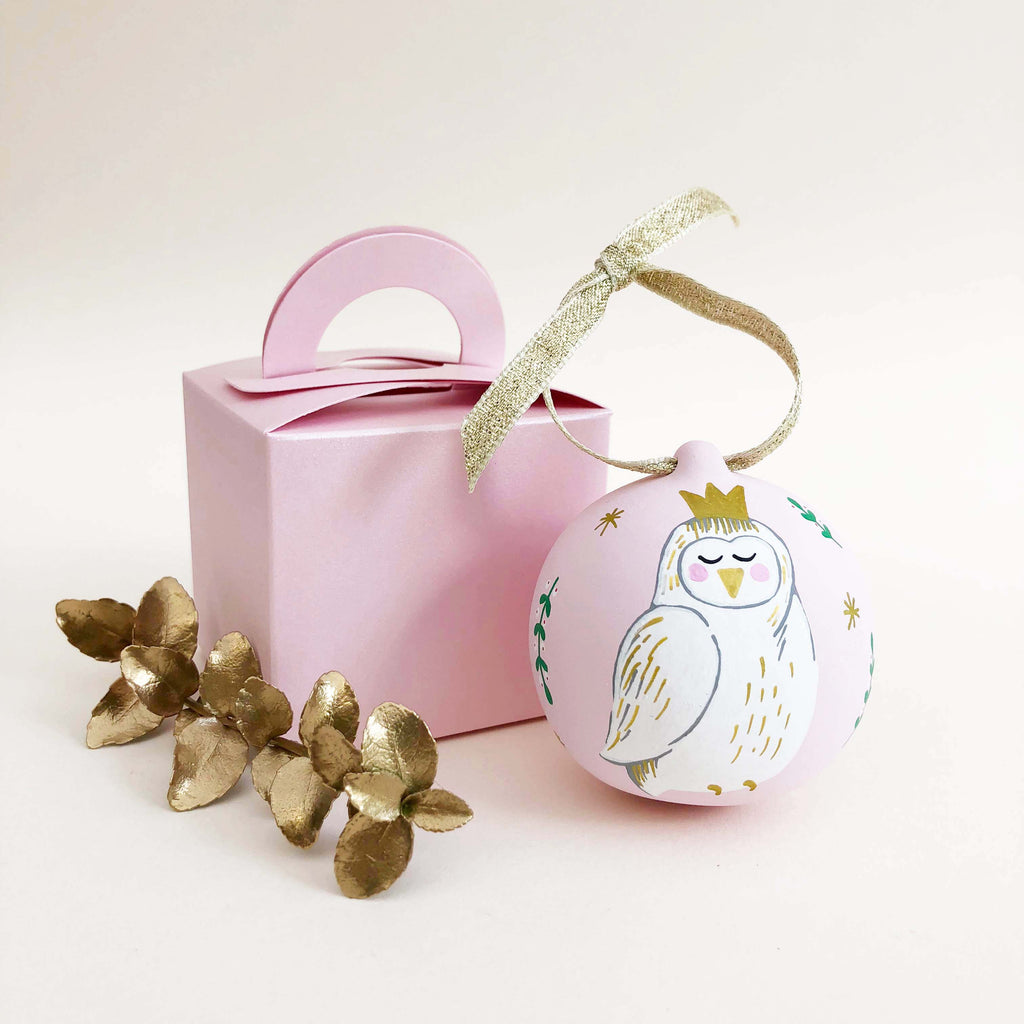 Owl Hand Illustrated Personalised ceramic baubles