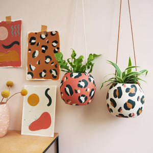 Leopard Print Round Hanging Planters