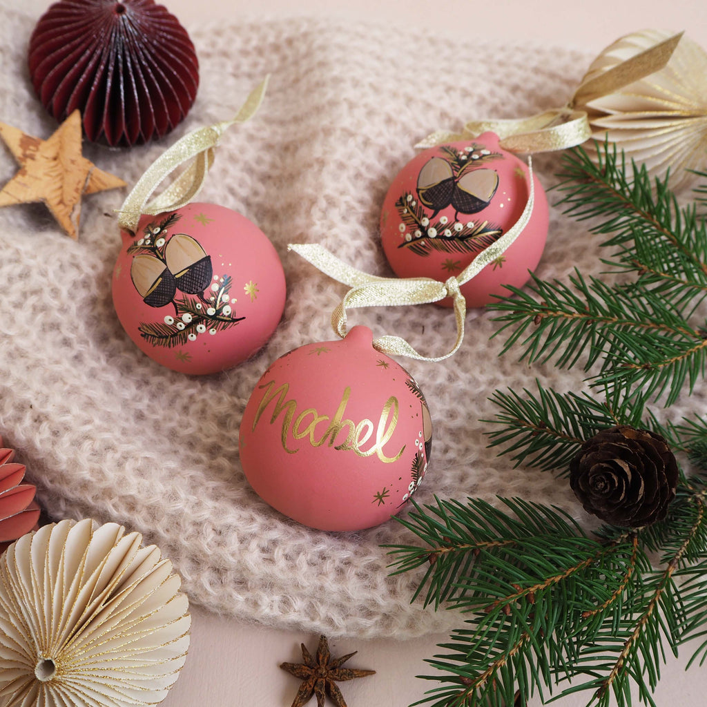 Personalised Festive Foliage Bauble - Pink