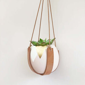 Gold Triangle and Leather Plant Hangers