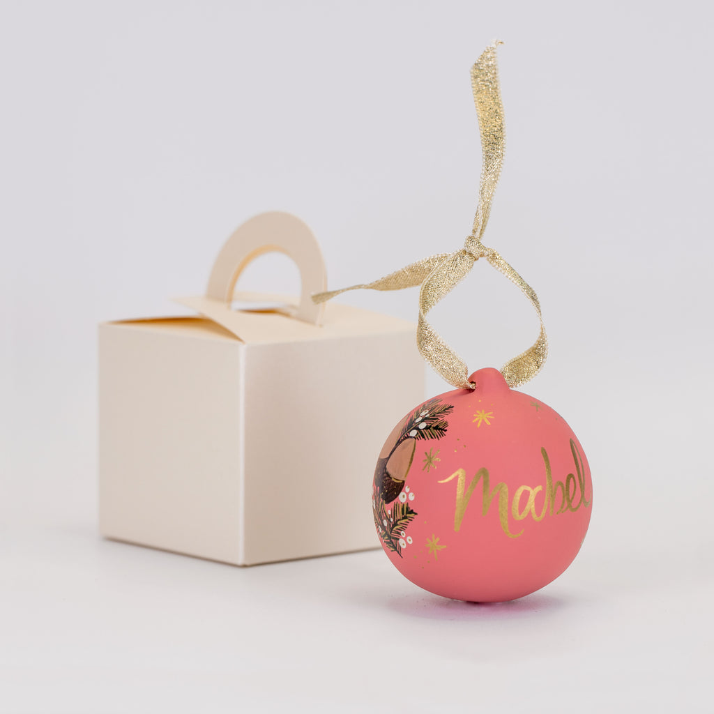 Personalised Festive Foliage Bauble - Pink