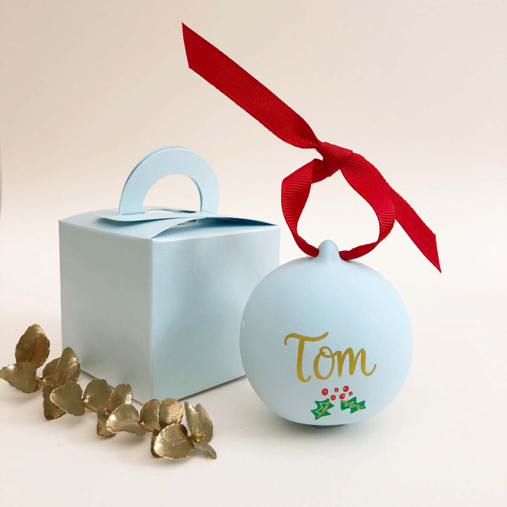 Polar Bear Hand Illustrated Personalised ceramic bauble
