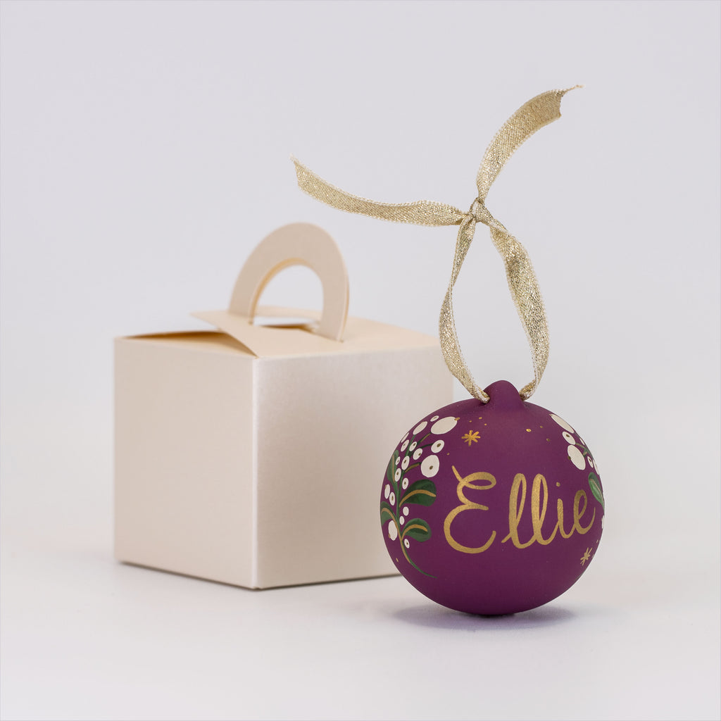Personalised Festive Foliage Bauble - Plum