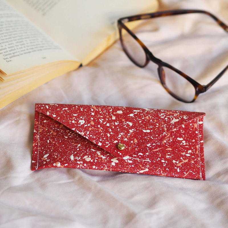 Red with Colourful Splatters Leather Glasses Case