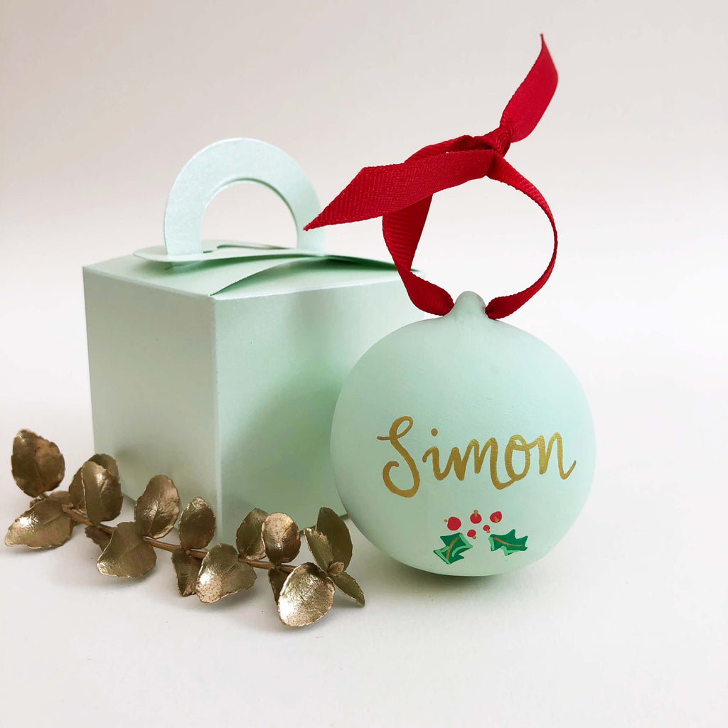 Reindeer Hand Illustrated Personalised ceramic bauble