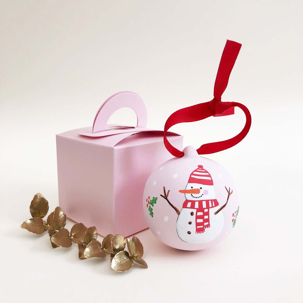 Snowman Hand Illustrated Personalised ceramic bauble
