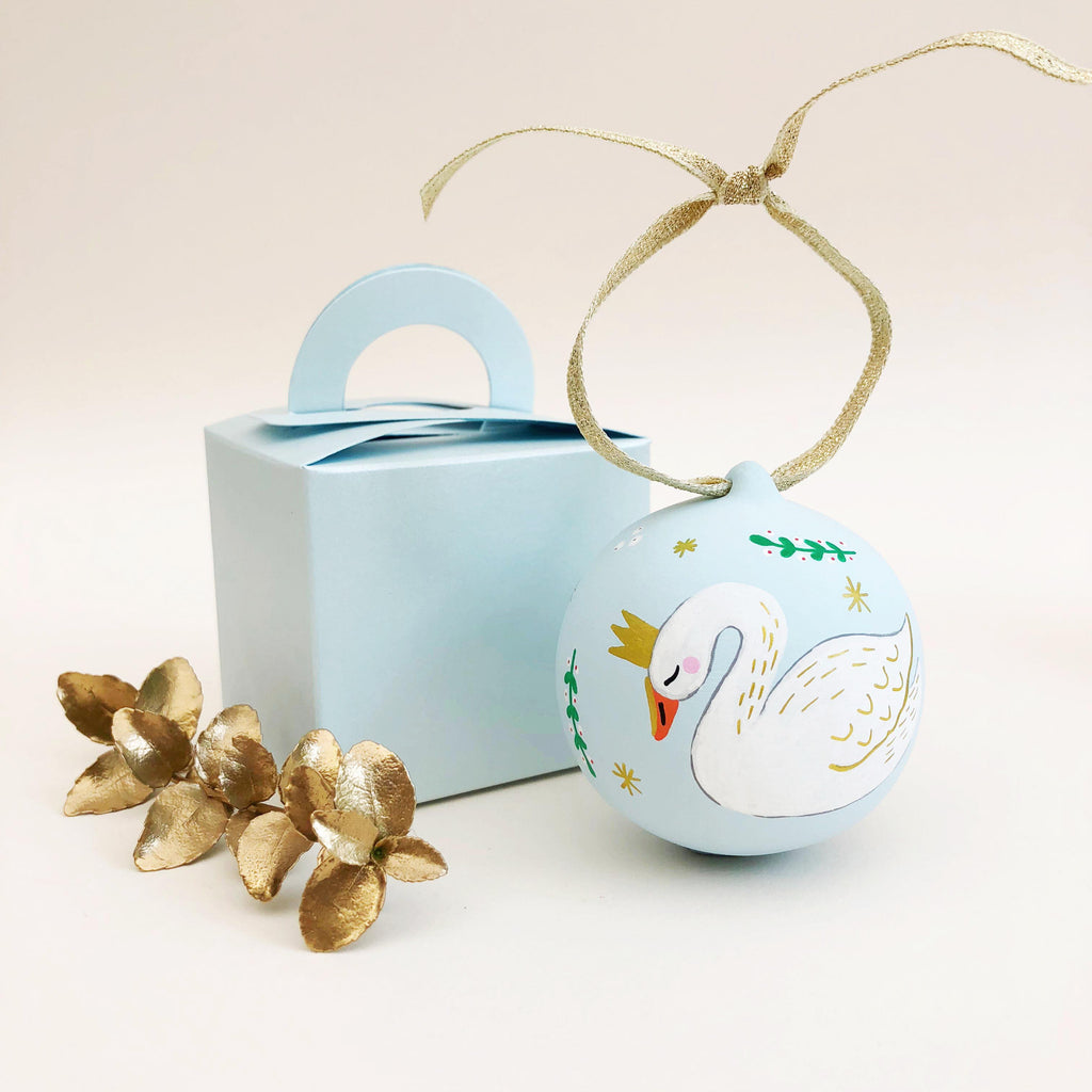 Swan Hand Illustrated Personalised ceramic bauble