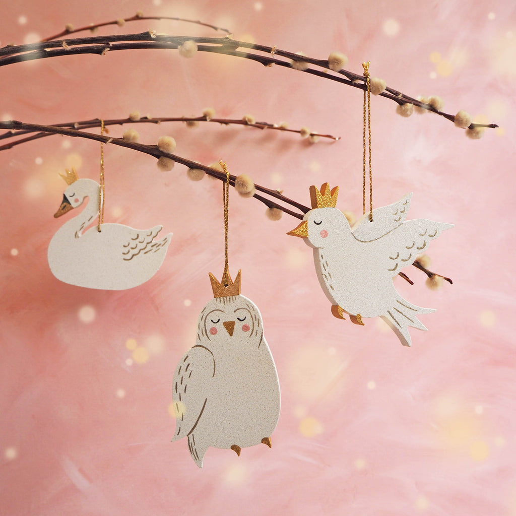 Sparkly Crowned Bird Hanging Decorations