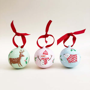 Snowman Hand Illustrated Personalised ceramic bauble